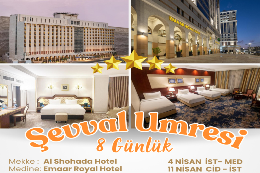 5 YILDIZLI ŞEVVAL UMRESİ 8 GÜNLÜK