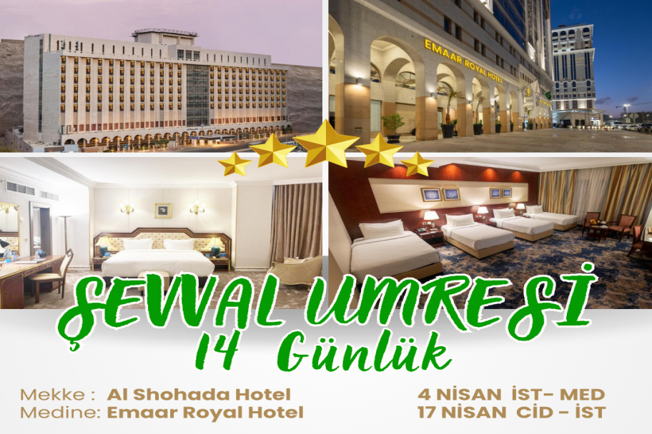 5 YILDIZLI ŞEVVAL UMRESİ 14 GÜNLÜK