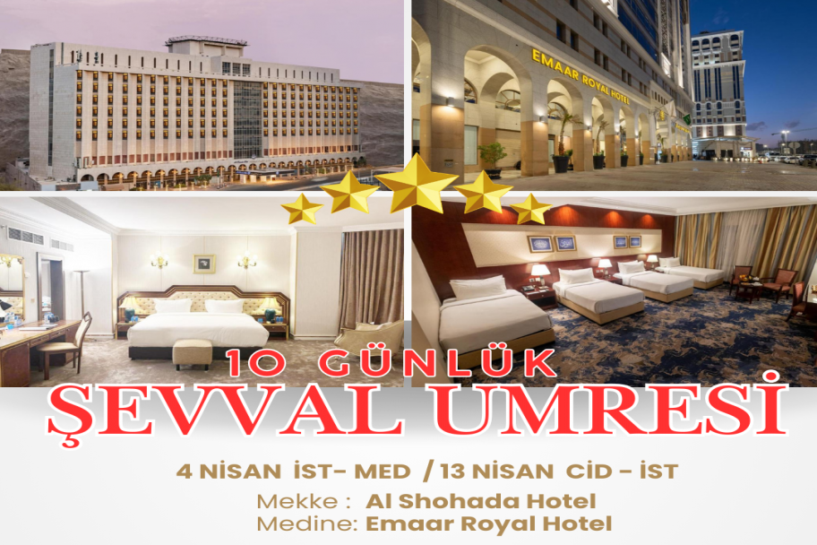 5 YILDIZLI ŞEVVAL UMRESİ 10 GÜNLÜK
